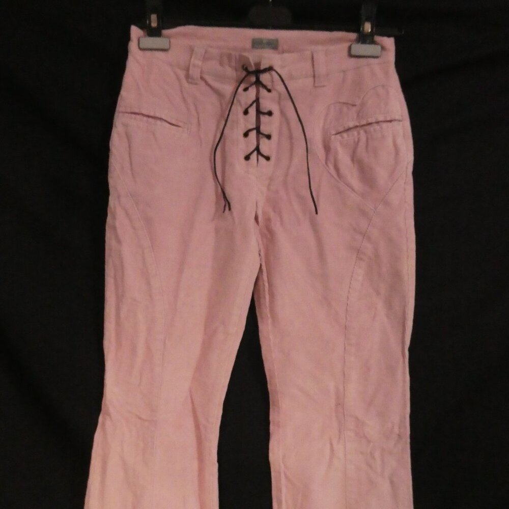 Vintage | NAF NAF | size 38 | Pastel Pink Flare Pants with Lace-Up Closure - Picture 6 of 16